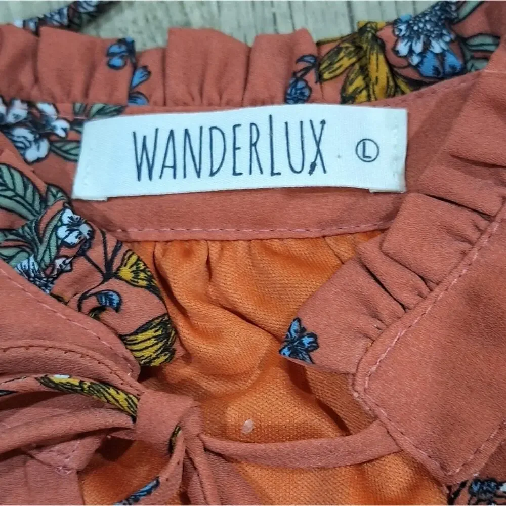 Wanderlux Floral Print Bohemiam Bell Sleeve Mini Dress Sz L #1498
